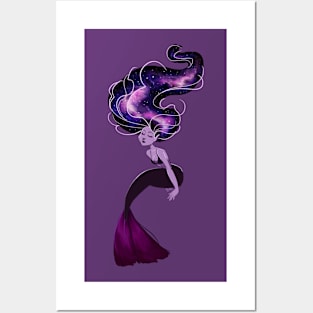 Purple Galaxy Mermaid Posters and Art